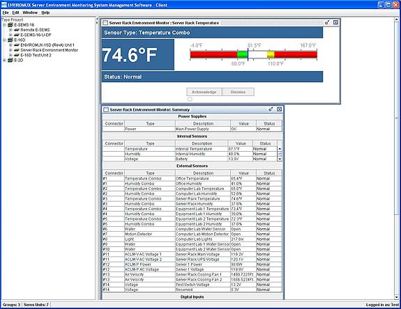 Enviromux Management Software Screen Shot